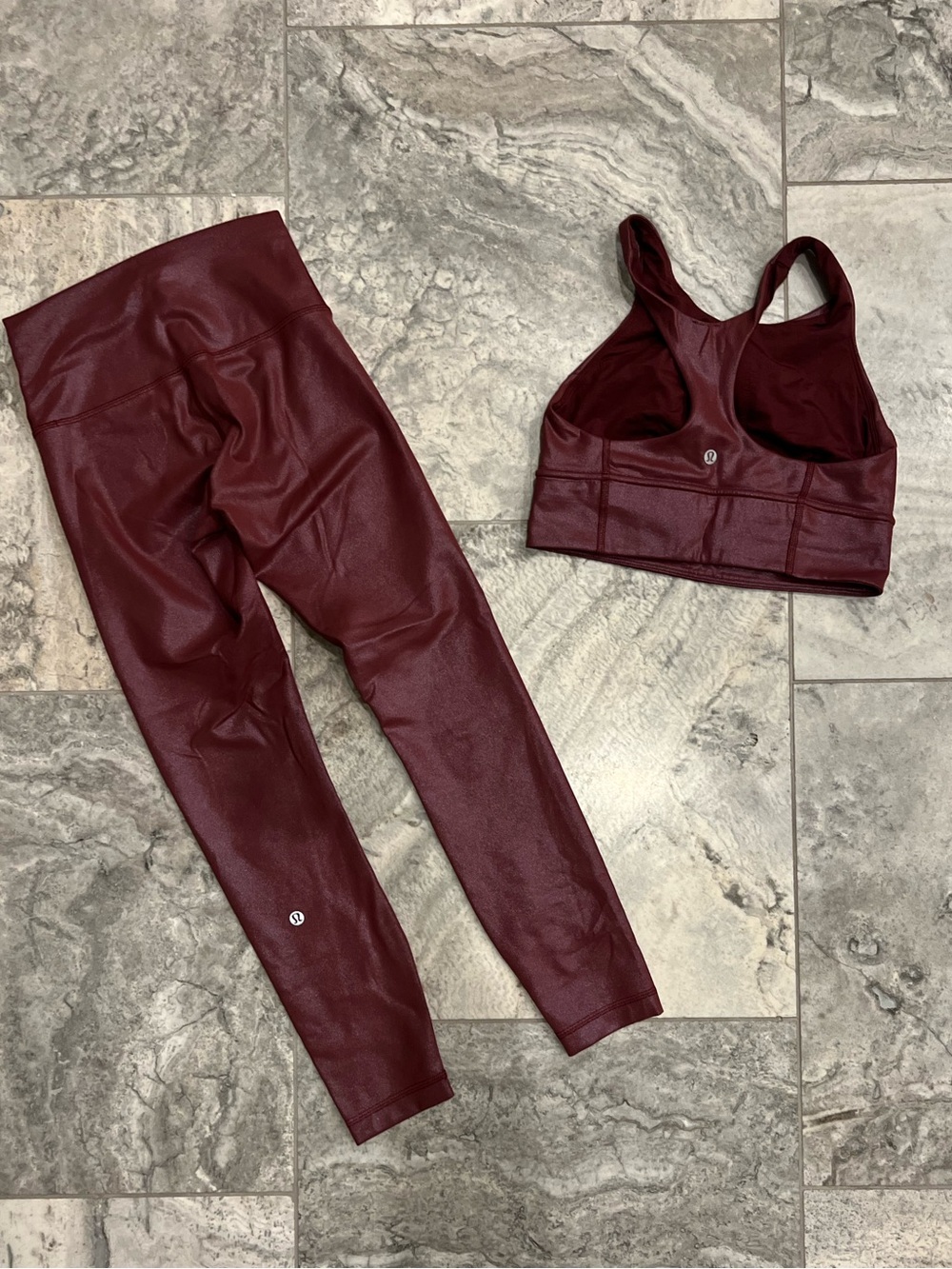 Lululemon Matching Set- Radiant Burgundy Foil Sports Bra & Leggings Set - Picture 5 of 8